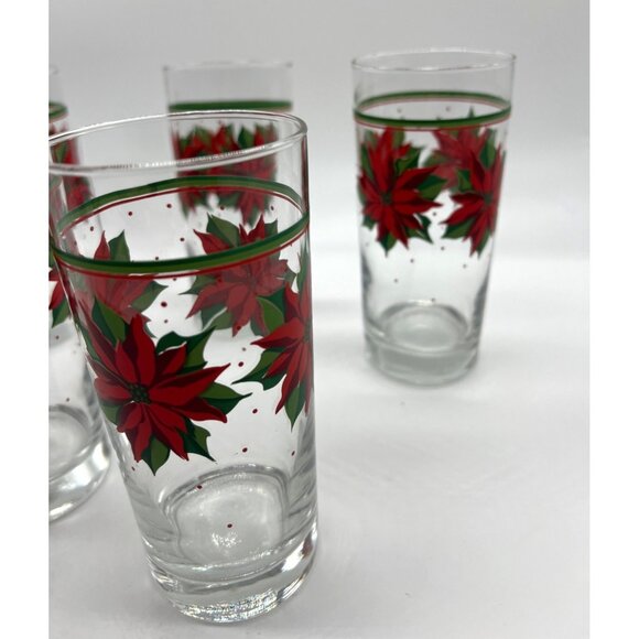 Vintage Libby Christmas Poinsettia Drinking Glasses Set of 5 Holiday Water Glass - Picture 4 of 9